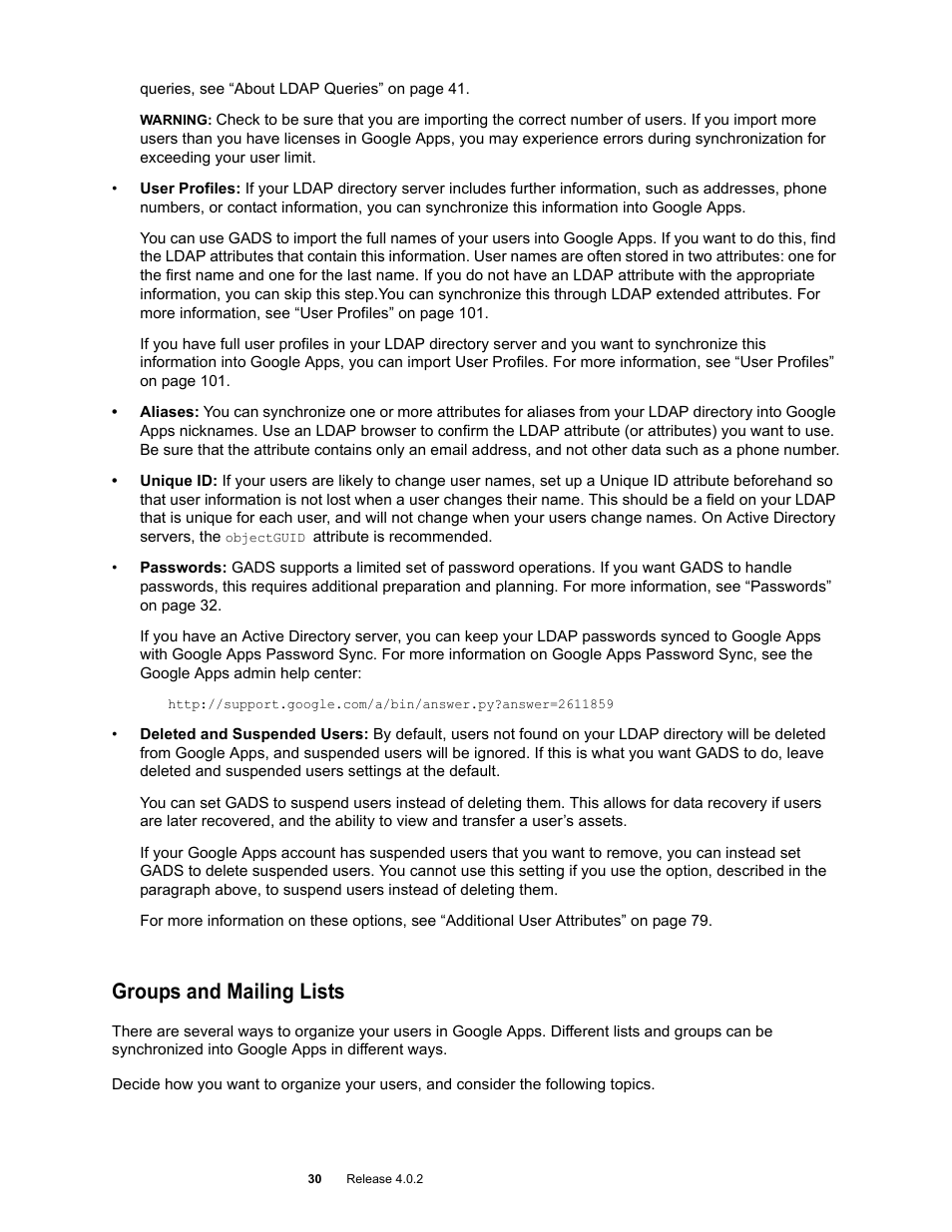 Groups and mailing lists | Google Apps Directory Sync Administration Guide User Manual | Page 30 / 146
