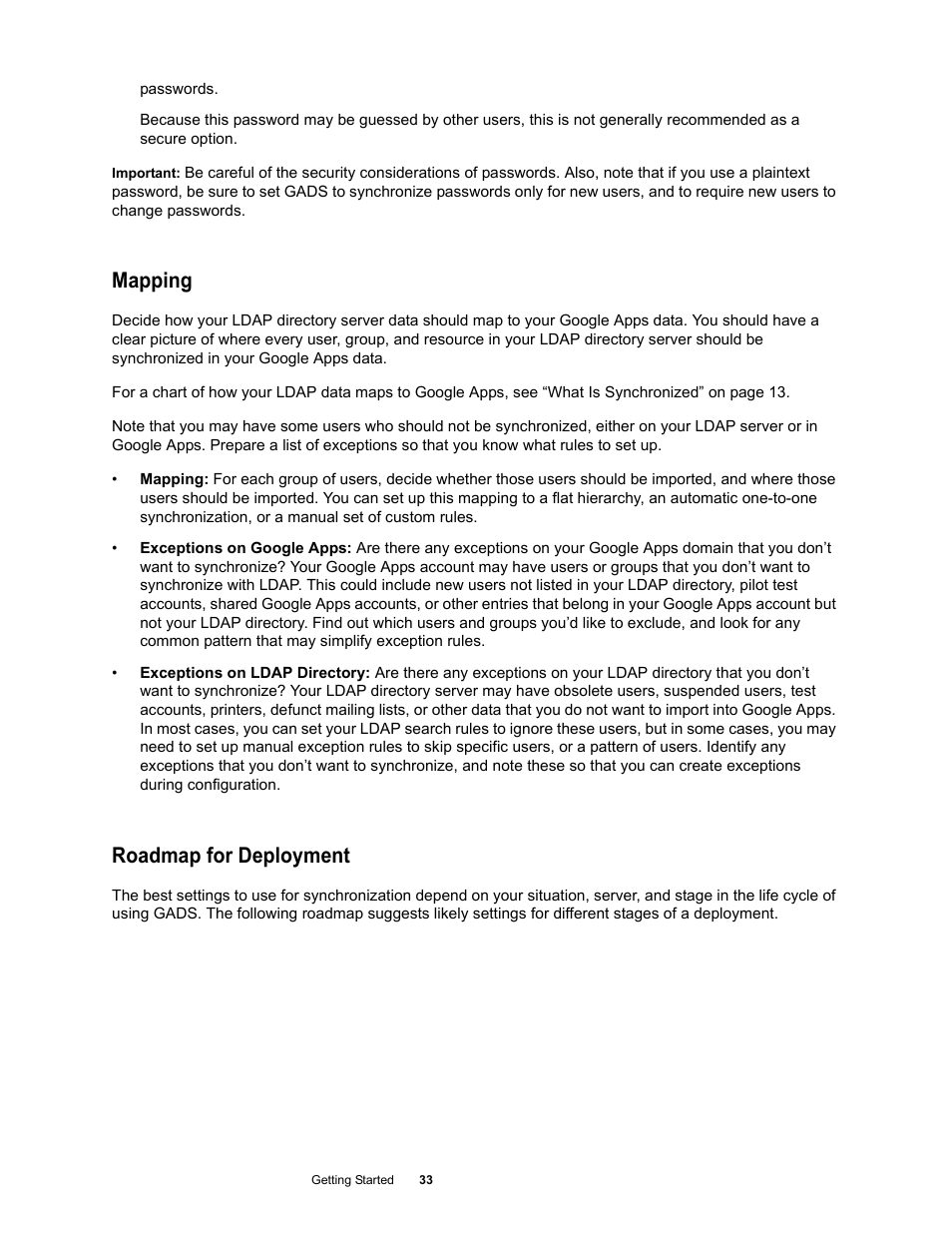 Mapping, Roadmap for deployment | Google Apps Directory Sync Administration Guide User Manual | Page 33 / 146