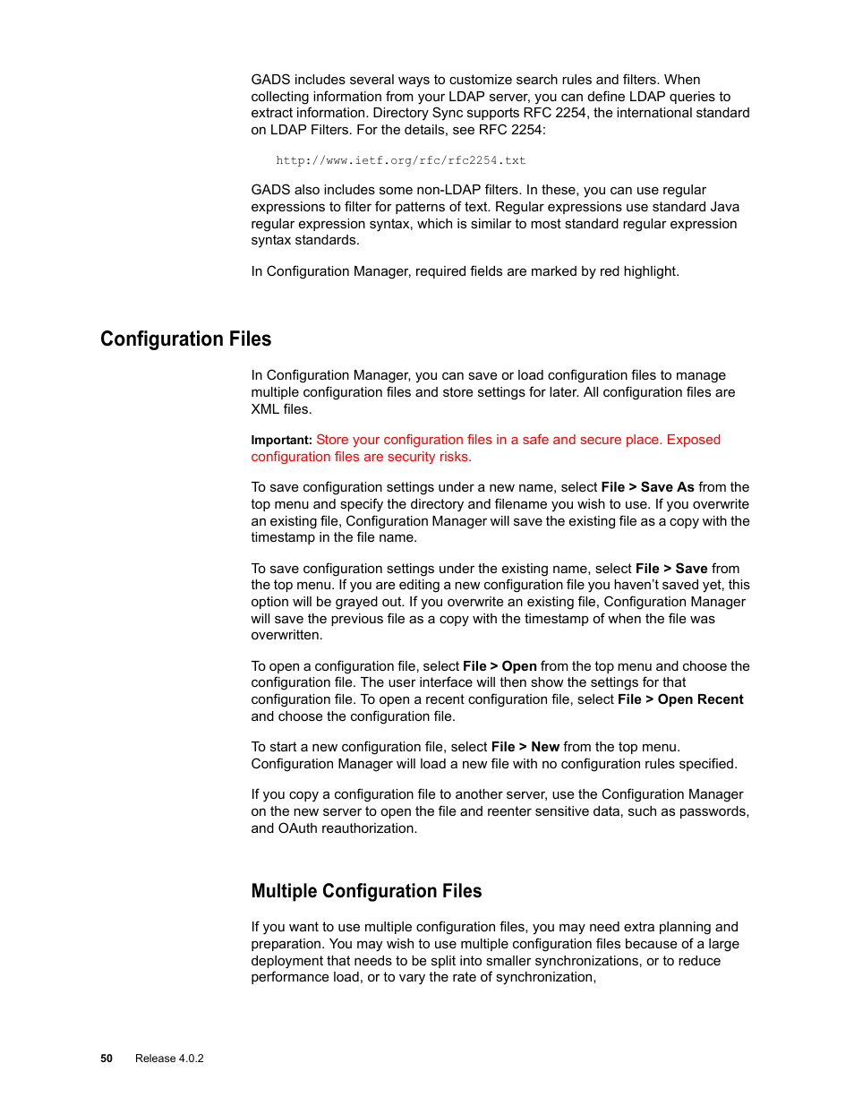 Configuration files, Multiple configuration files, Configuration files 50 | Google Apps Directory Sync Administration Guide User Manual | Page 50 / 146