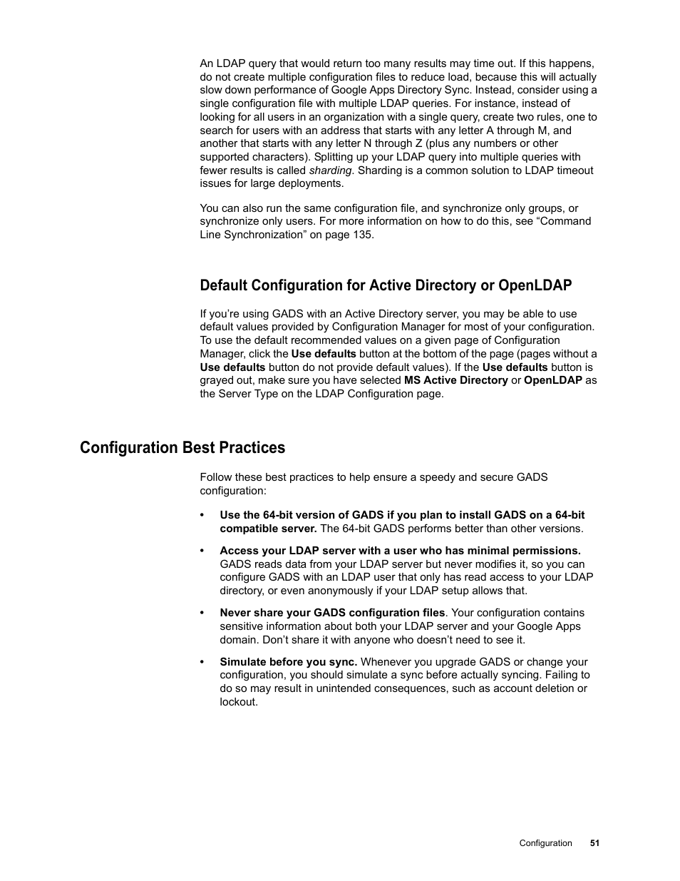 Configuration best practices, Configuration best practices 51 | Google Apps Directory Sync Administration Guide User Manual | Page 51 / 146