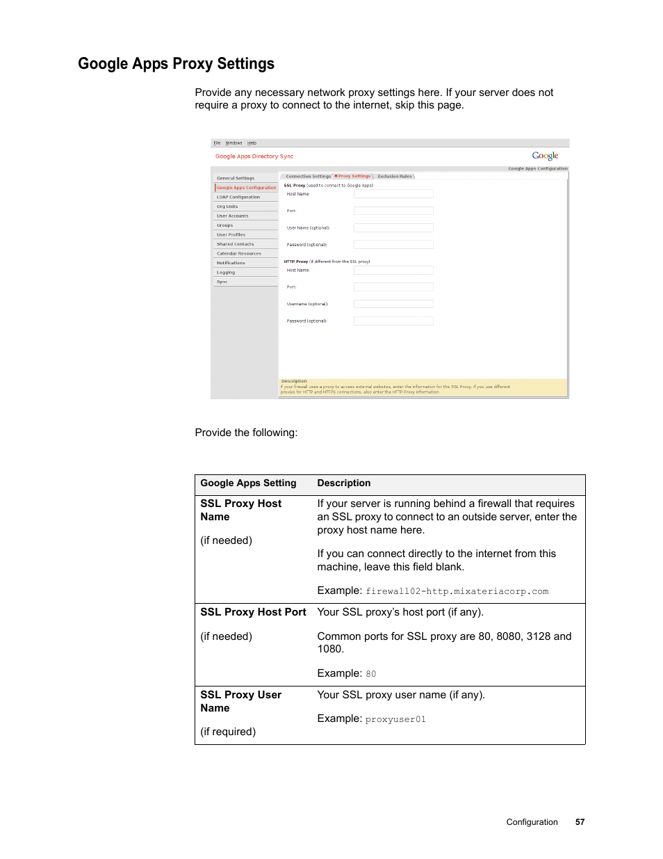 Google apps proxy settings, Google apps proxy settings 57 | Google Apps Directory Sync Administration Guide User Manual | Page 57 / 146