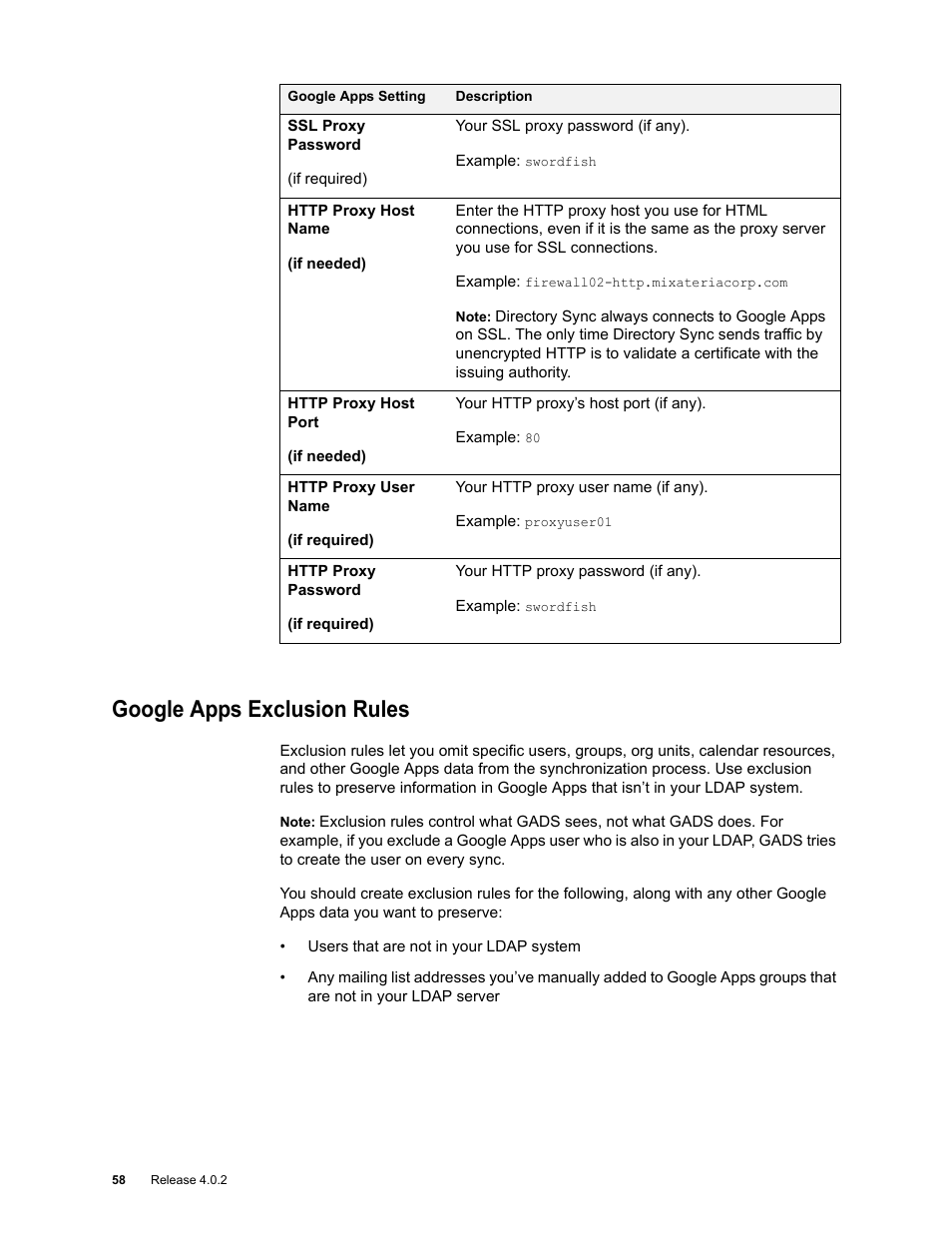 Google apps exclusion rules, Google apps exclusion rules 58 | Google Apps Directory Sync Administration Guide User Manual | Page 58 / 146
