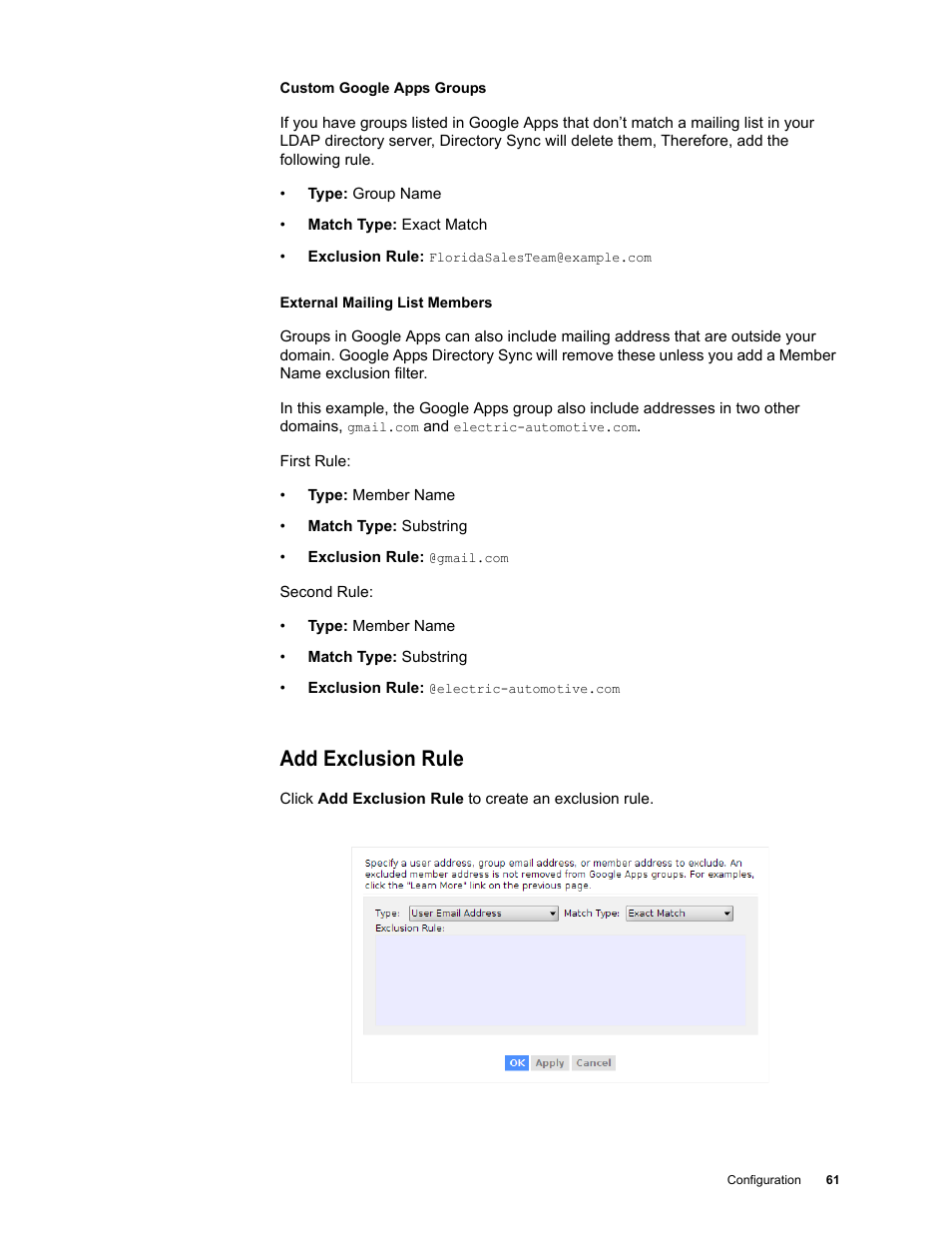 Add exclusion rule | Google Apps Directory Sync Administration Guide User Manual | Page 61 / 146