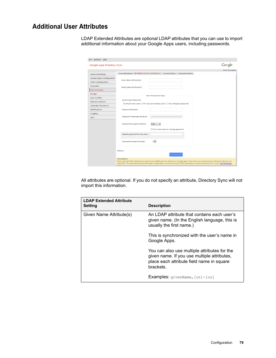 Additional user attributes, Additional user attributes 79 | Google Apps Directory Sync Administration Guide User Manual | Page 79 / 146