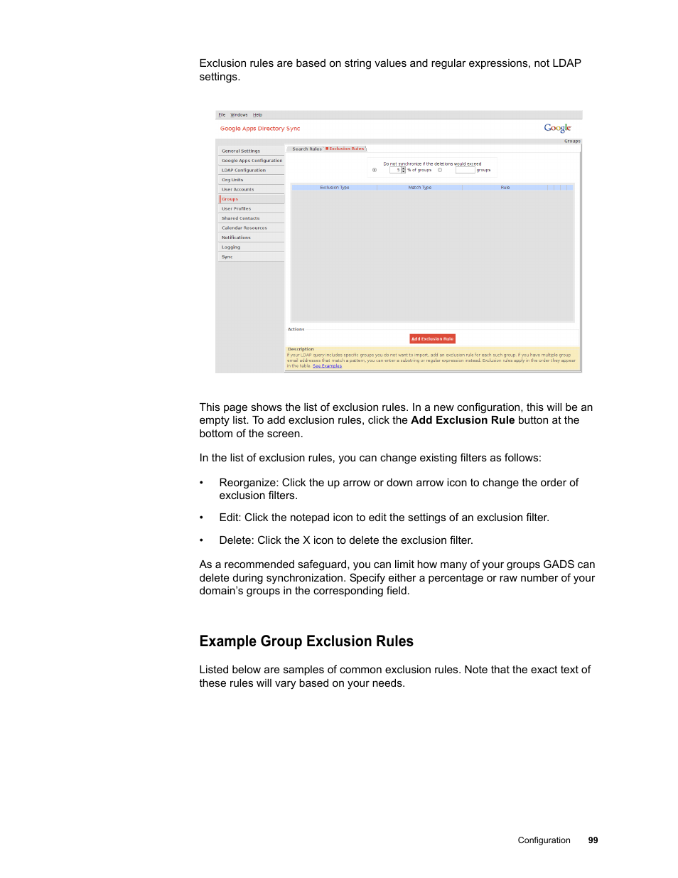 Example group exclusion rules | Google Apps Directory Sync Administration Guide User Manual | Page 99 / 146