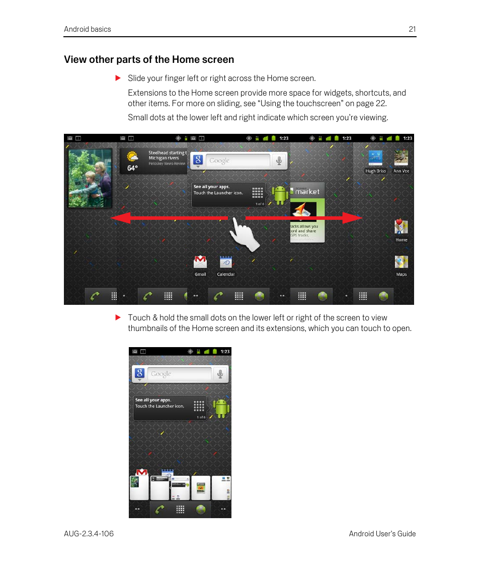 View other parts of the home screen | Google Android 2.3.4 Users Guide User Manual | Page 21 / 384