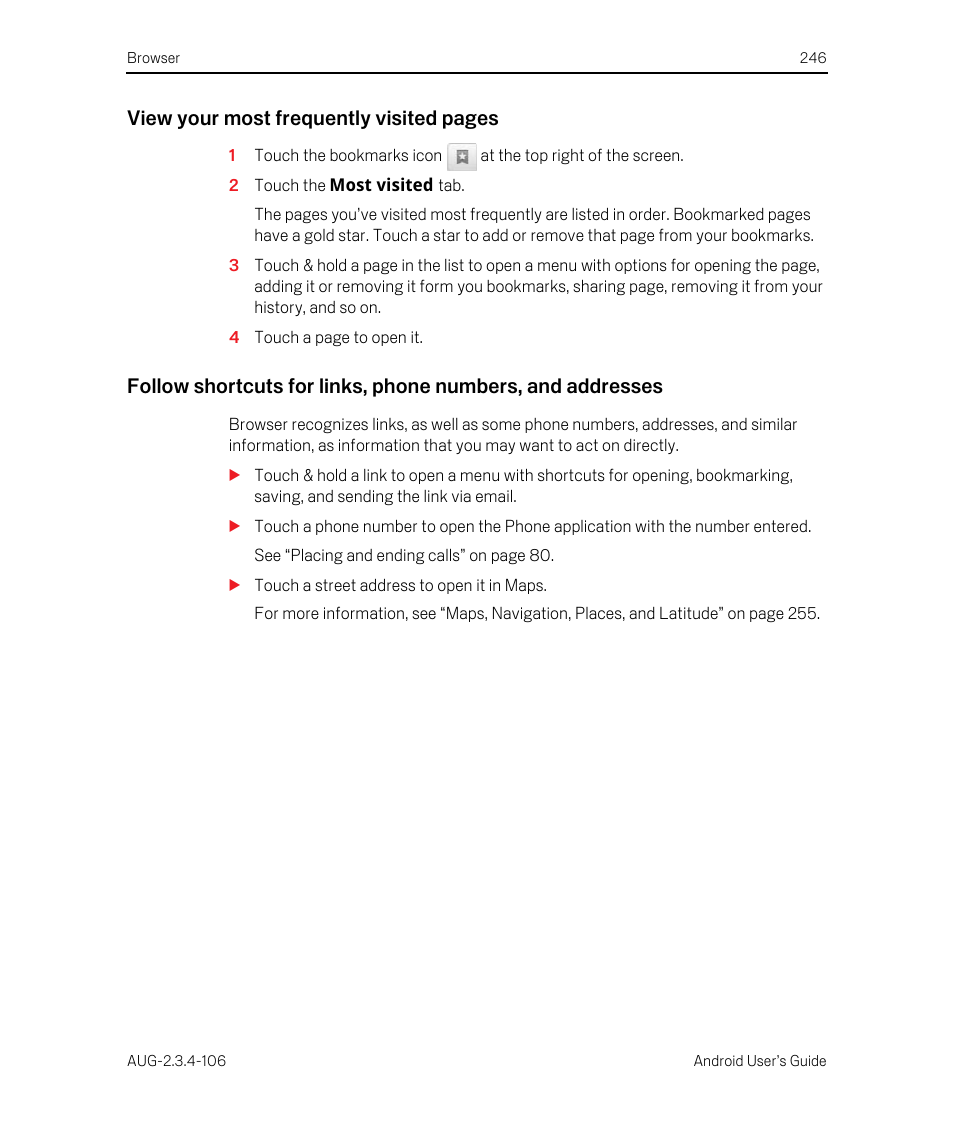 View your most frequently visited pages | Google Android 2.3.4 Users Guide User Manual | Page 246 / 384