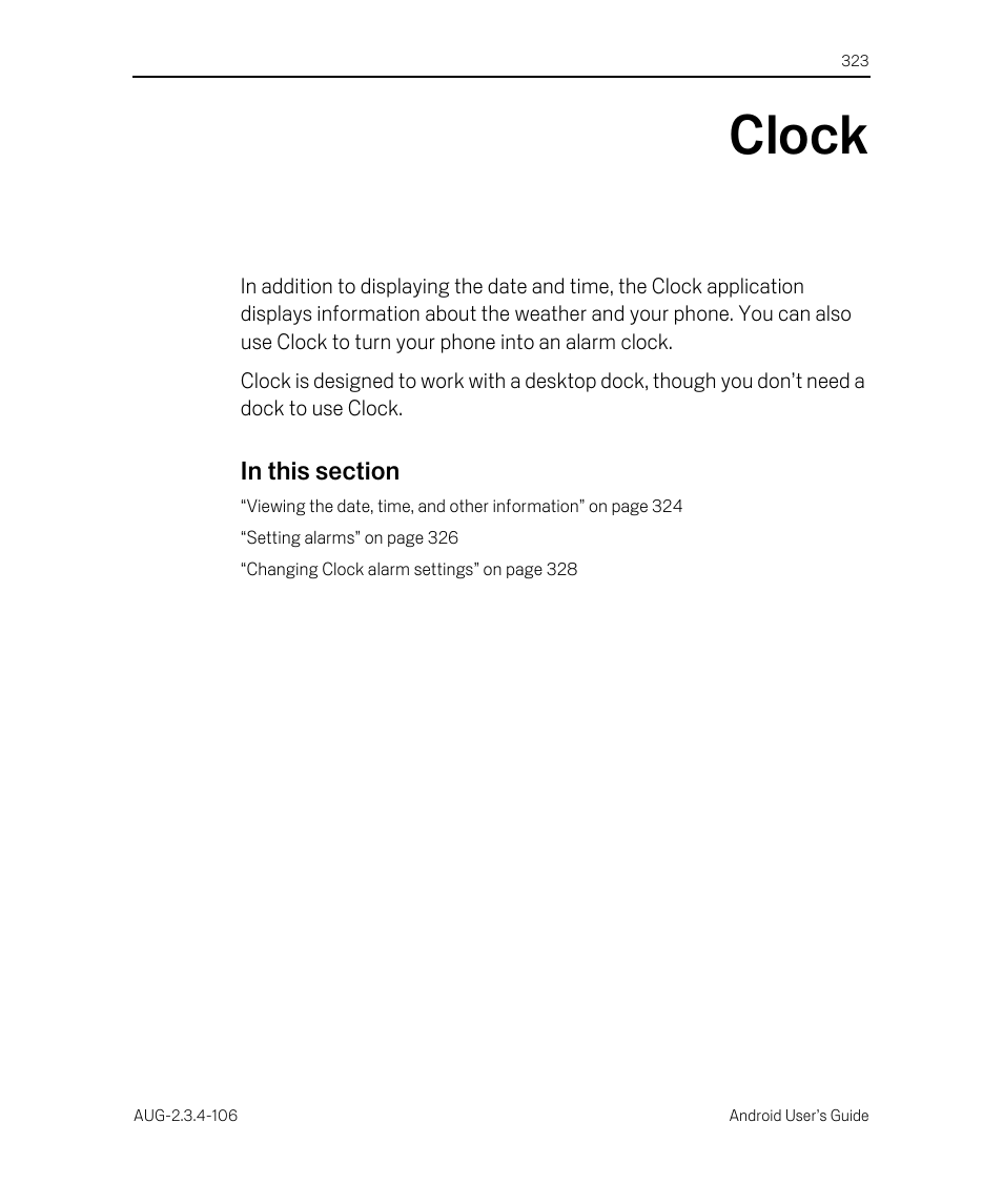 Clock, Clock 323 | Google Android 2.3.4 Users Guide User Manual | Page 323 / 384