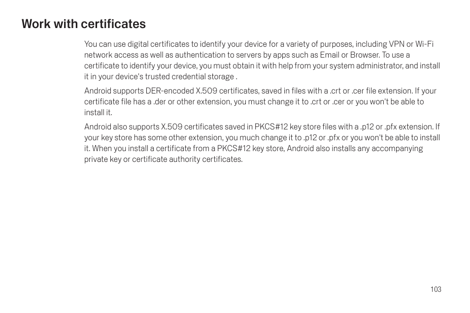 Work with certificates, Work with certificates 103 | Google Galaxy Nexus Android mobile technology platform 4.0 Users Guide User Manual | Page 105 / 107