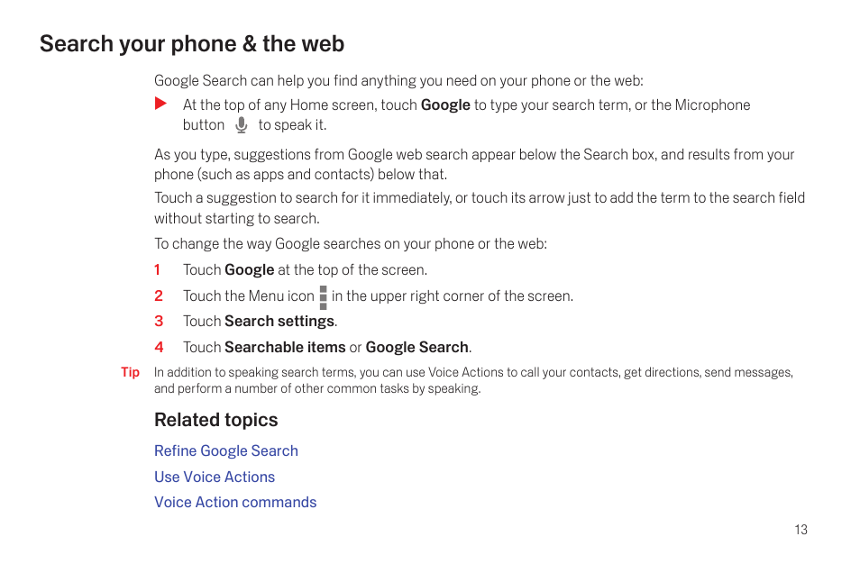 Search your phone & the web, Search your phone & the web 13 | Google Galaxy Nexus Android mobile technology platform 4.0 Users Guide User Manual | Page 15 / 107