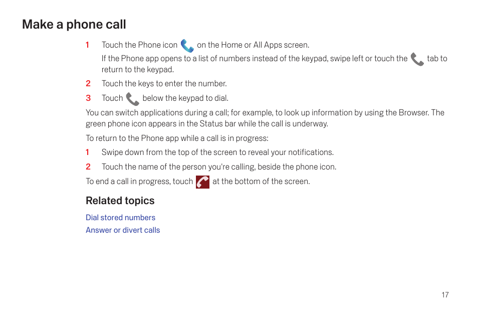 Make a phone call, Make a phone call 17 | Google Galaxy Nexus Android mobile technology platform 4.0 Users Guide User Manual | Page 19 / 107