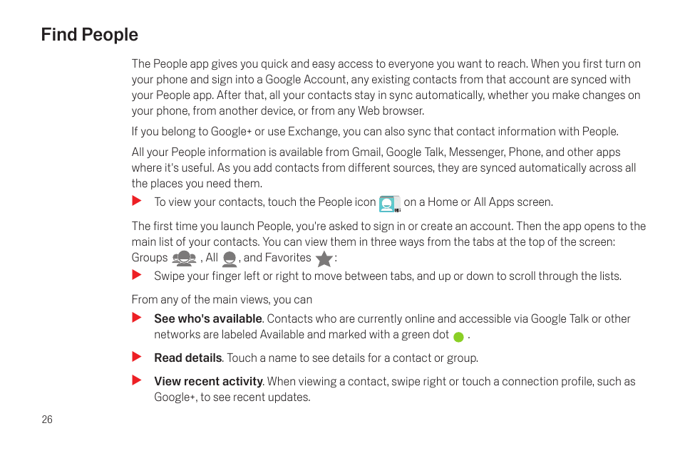 Find people, Find people 26 | Google Galaxy Nexus Android mobile technology platform 4.0 Users Guide User Manual | Page 28 / 107