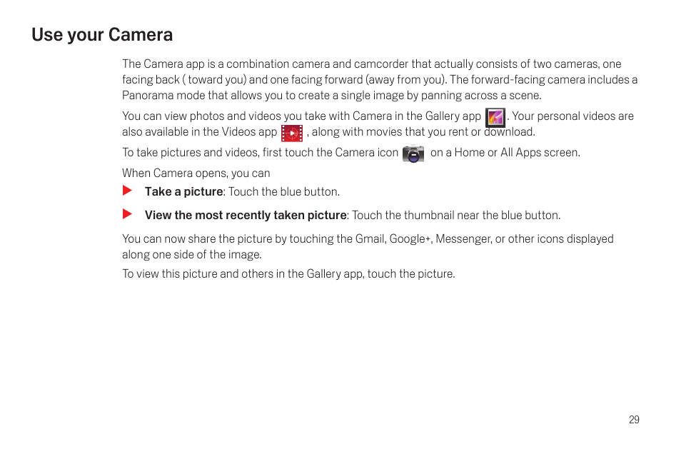 Use your camera, Use your camera 29 | Google Galaxy Nexus Android mobile technology platform 4.0 Users Guide User Manual | Page 31 / 107