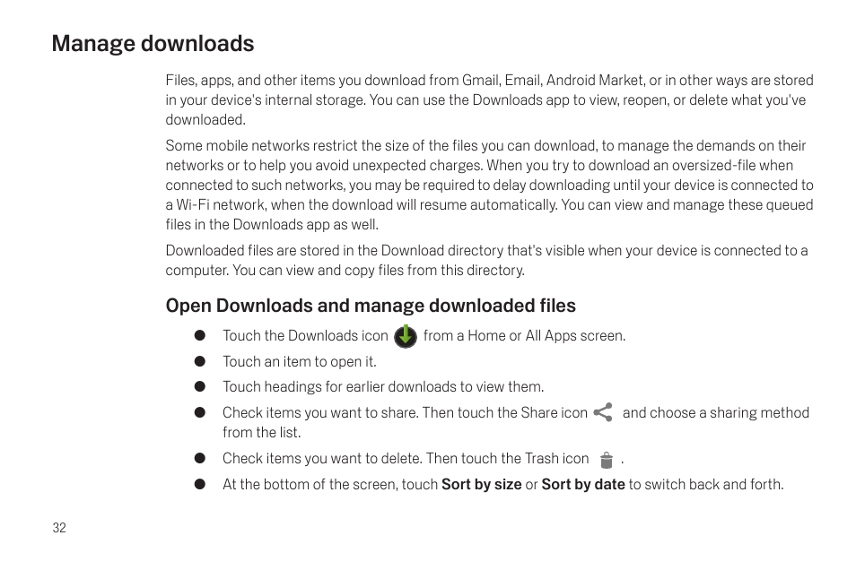 Manage downloads, Manage downloads 32 | Google Galaxy Nexus Android mobile technology platform 4.0 Users Guide User Manual | Page 34 / 107