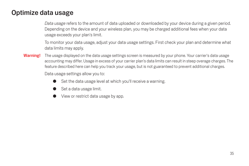 Optimize data usage, Optimize data usage 35 | Google Galaxy Nexus Android mobile technology platform 4.0 Users Guide User Manual | Page 37 / 107