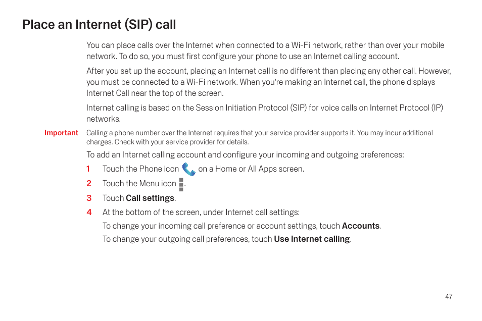 Place an internet (sip) call, Place an internet (sip) call 47 | Google Galaxy Nexus Android mobile technology platform 4.0 Users Guide User Manual | Page 49 / 107