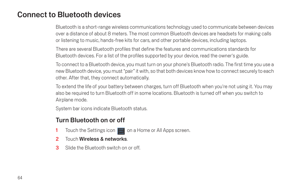 Connect to bluetooth devices, Connect to bluetooth devices 64 | Google Galaxy Nexus Android mobile technology platform 4.0 Users Guide User Manual | Page 66 / 107