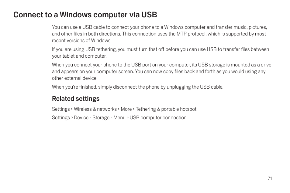 Connect to a windows computer via usb, Connect to a windows computer via usb 71 | Google Galaxy Nexus Android mobile technology platform 4.0 Users Guide User Manual | Page 73 / 107