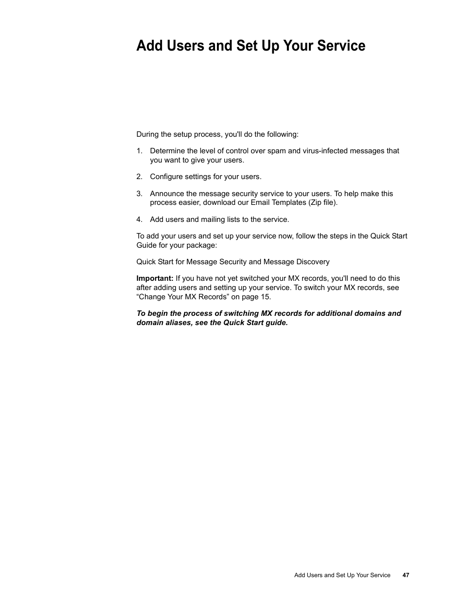 Add users and set up your service | Google Activation Guide Postini Email Security User Manual | Page 42 / 46