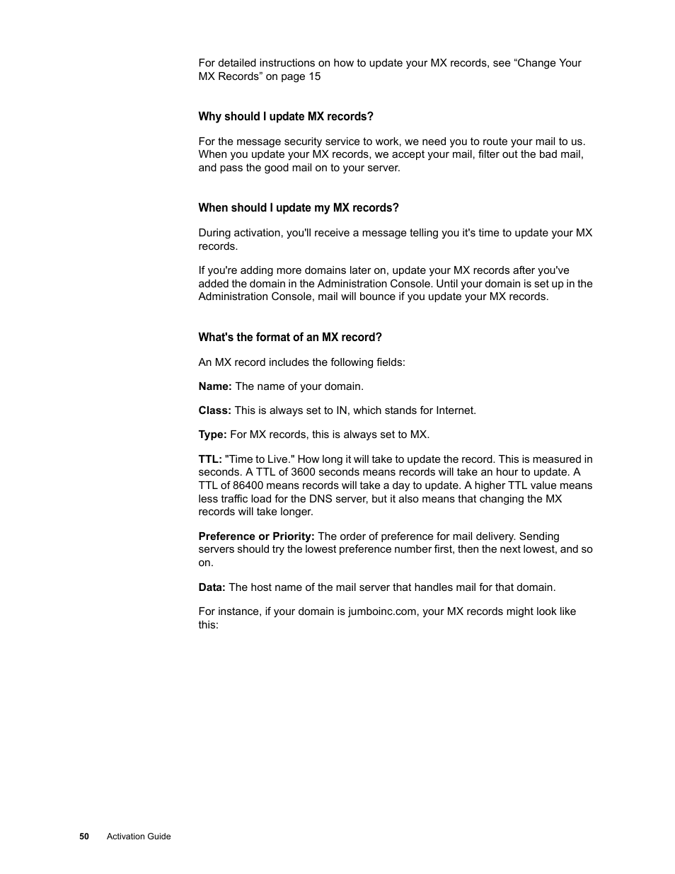 Why should i update mx records, When should i update my mx records, What's the format of an mx record | Google Activation Guide Postini Email Security User Manual | Page 44 / 46