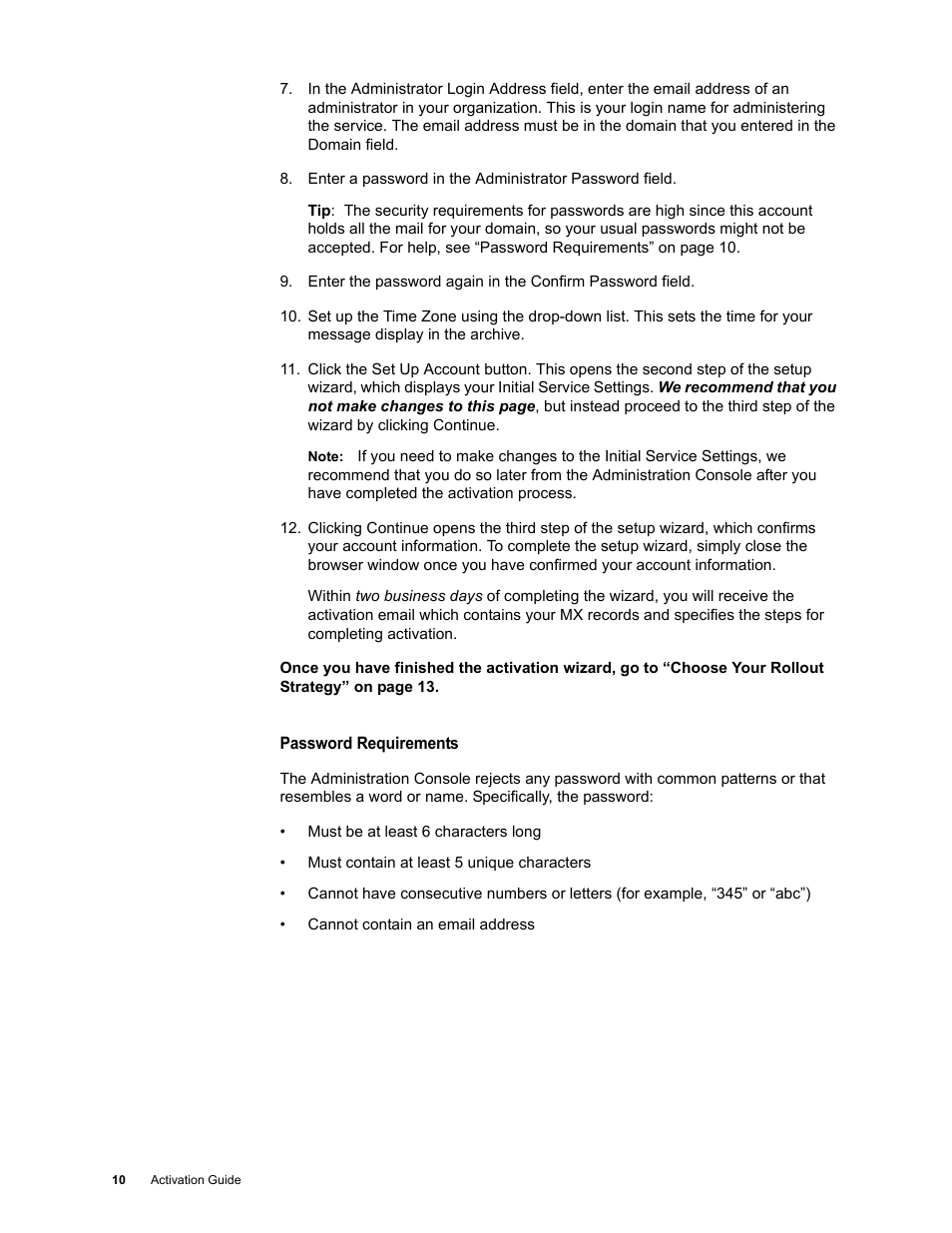 Password requirements | Google Activation Guide Postini Email Security User Manual | Page 8 / 46