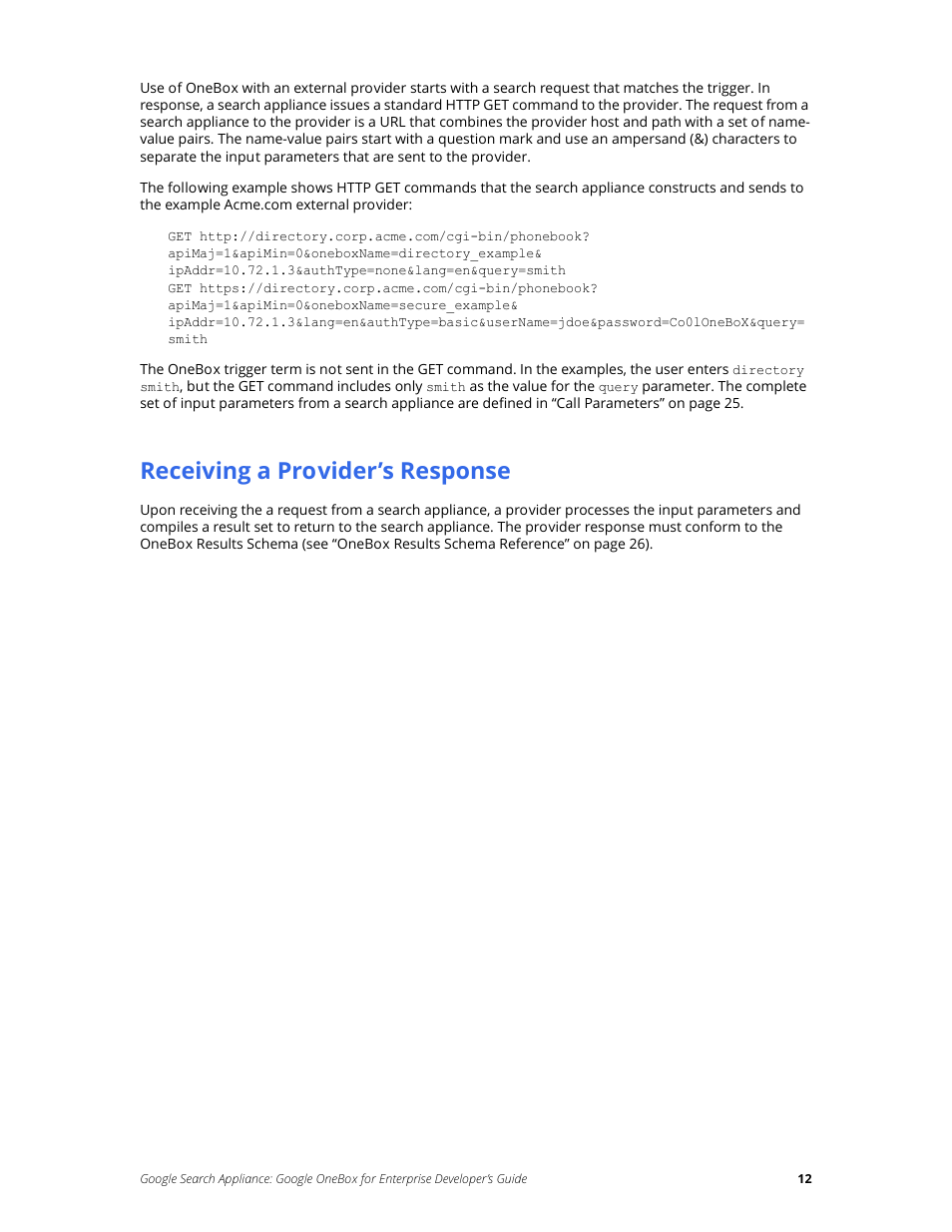 Receiving a provider’s response | Google Search Appliance OneBox for Enterprise Developers Guide User Manual | Page 12 / 30