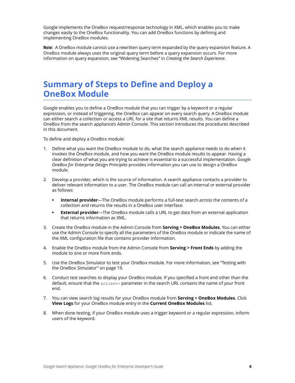 Google Search Appliance OneBox for Enterprise Developers Guide User Manual | Page 6 / 30