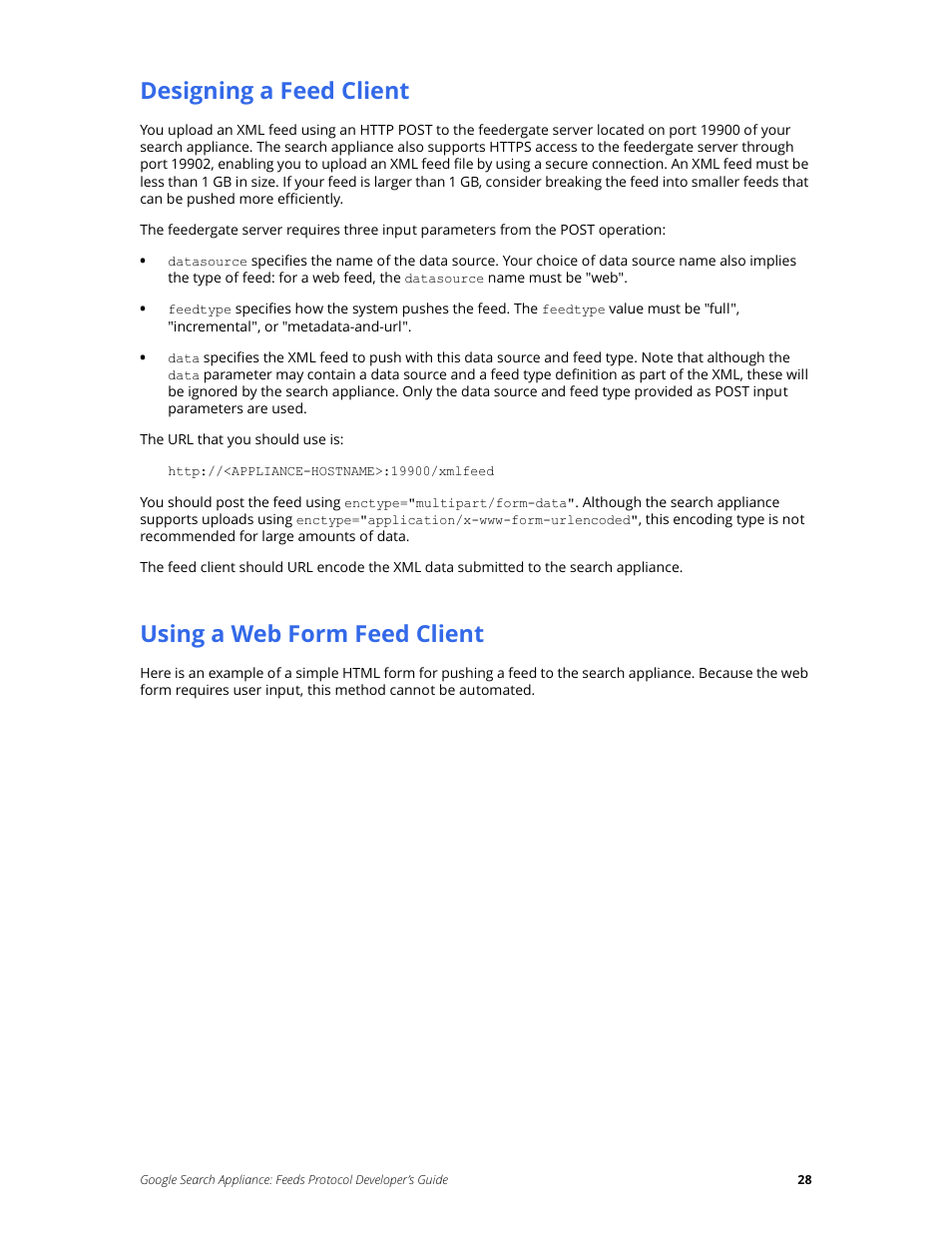 Designing a feed client, Using a web form feed client | Google Search Appliance Feeds Protocol Developers Guide User Manual | Page 28 / 45