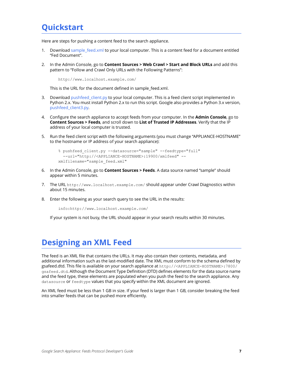 Quickstart, Designing an xml feed | Google Search Appliance Feeds Protocol Developers Guide User Manual | Page 7 / 45