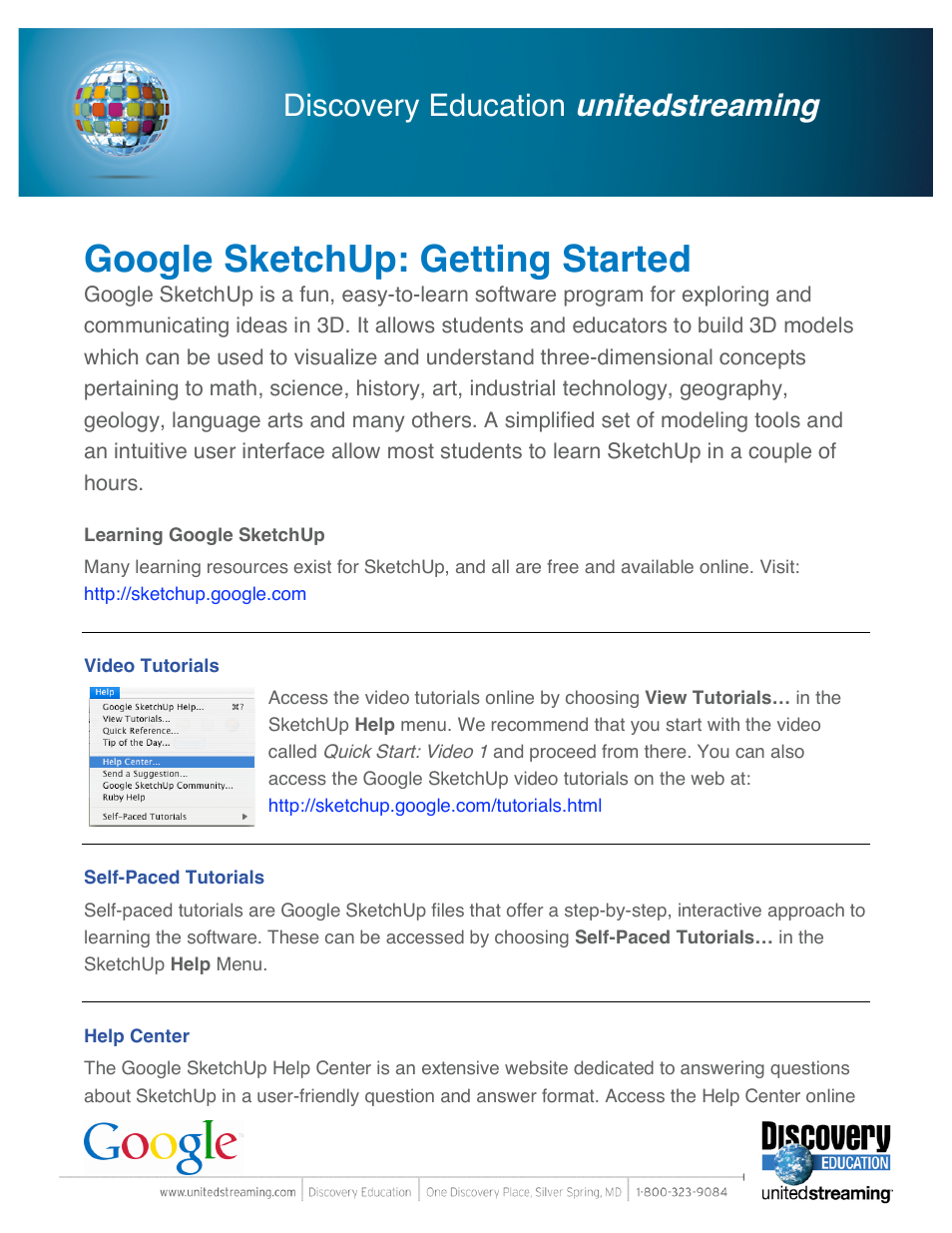 Google SketchUp: Getting Started User Manual | 2 pages