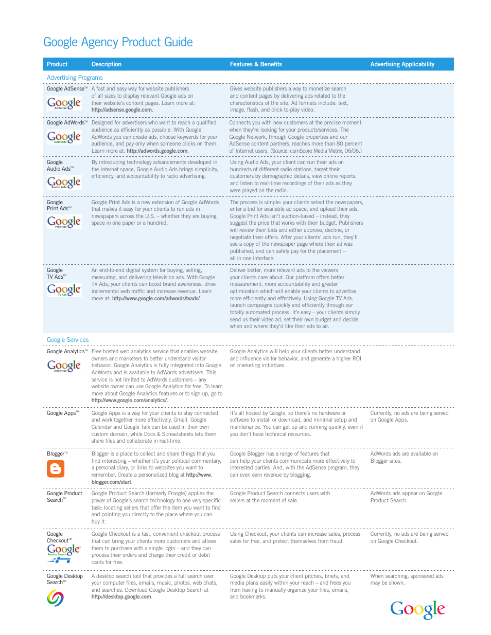 Google Agency Product Guide User Manual | 2 pages