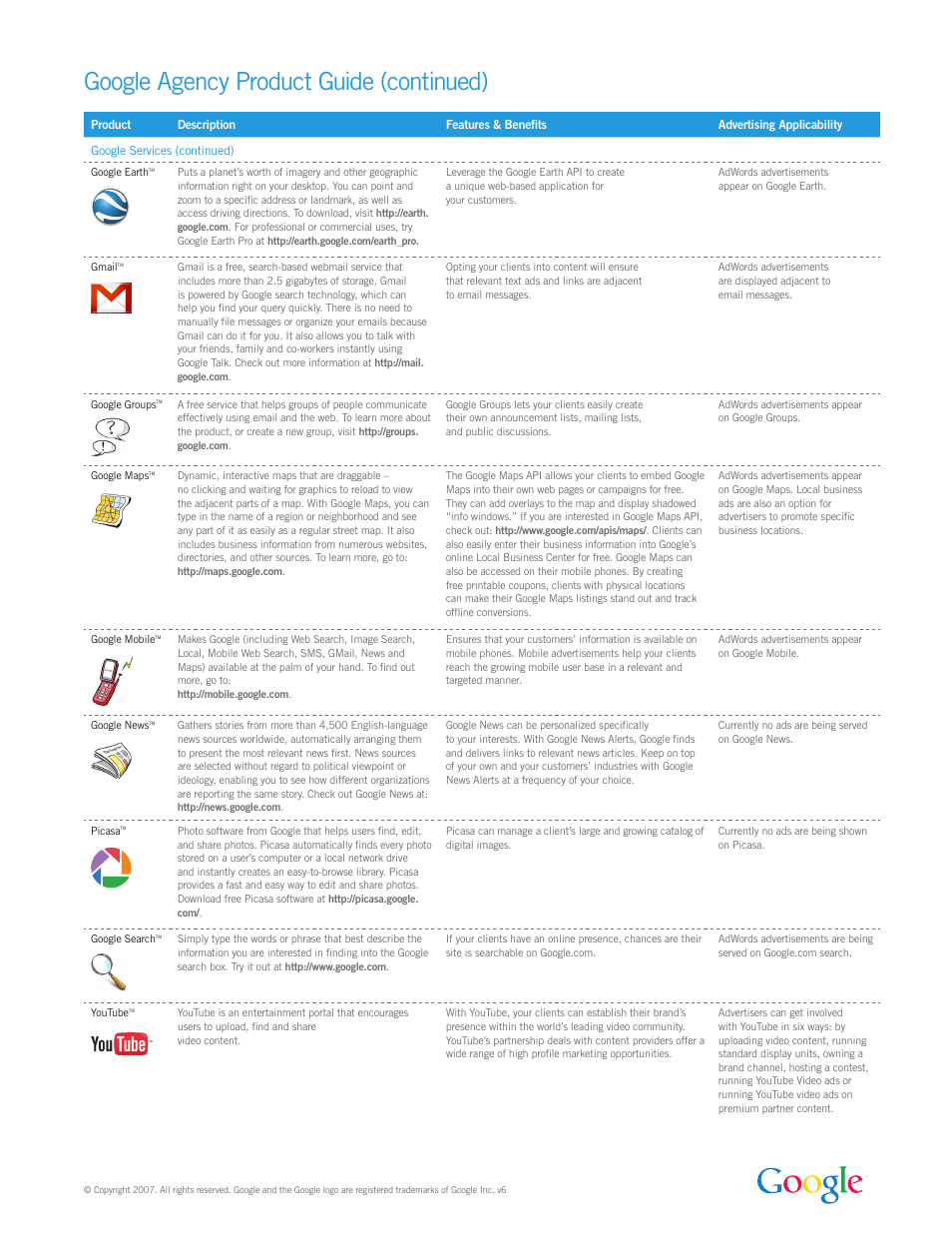 Google agency product guide (continued) | Google Agency Product Guide User Manual | Page 2 / 2