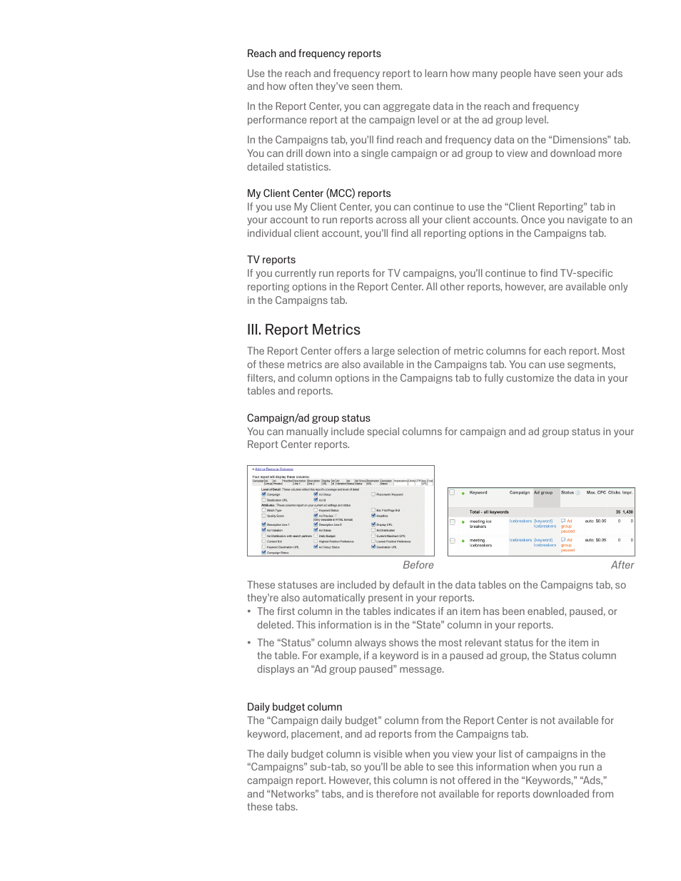 Iii. report metrics | Google Changes to AdWords Reporting A Comprehensive Guide User Manual | Page 9 / 13
