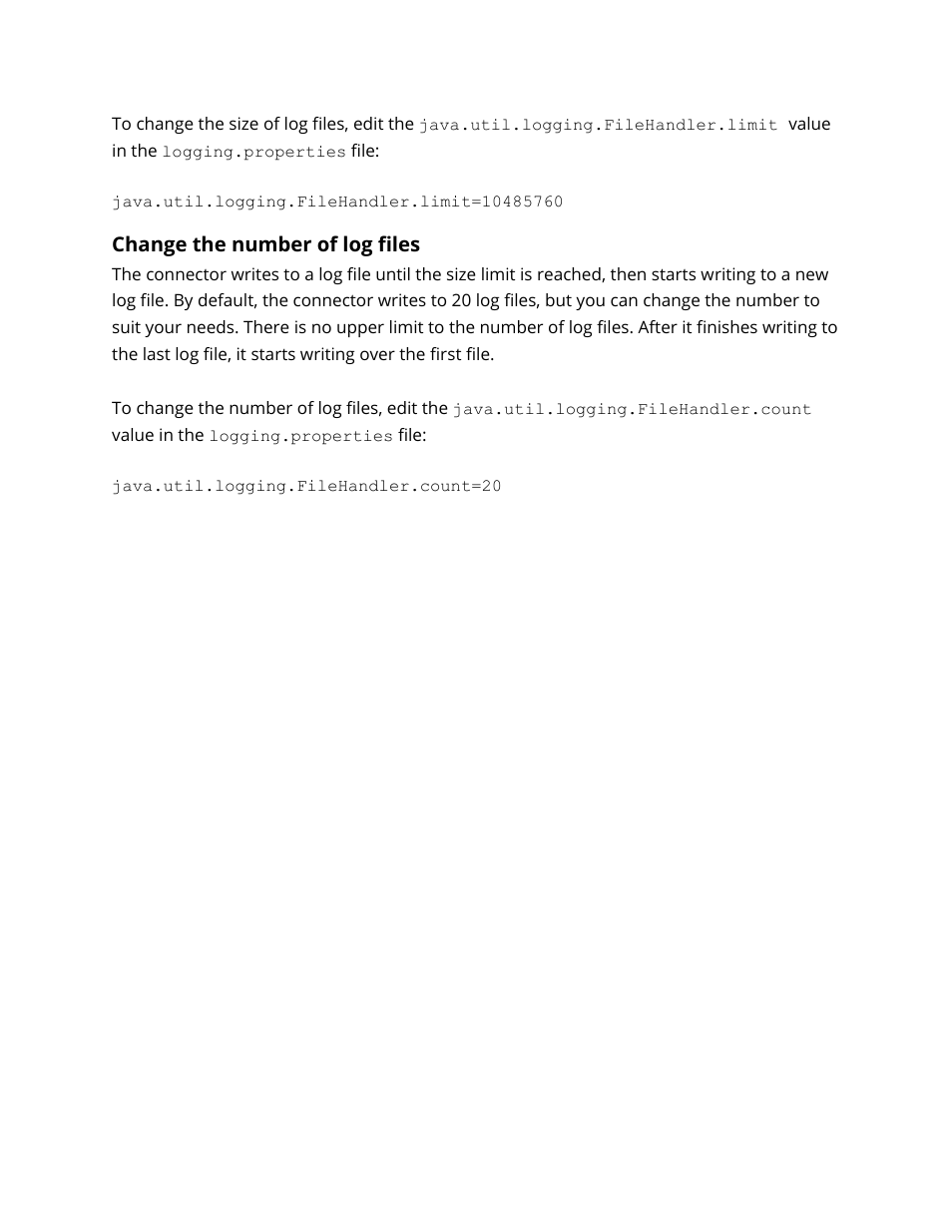Change the number of log files, Number of log files | Google Search Appliance Connectors Administration Guide User Manual | Page 27 / 41