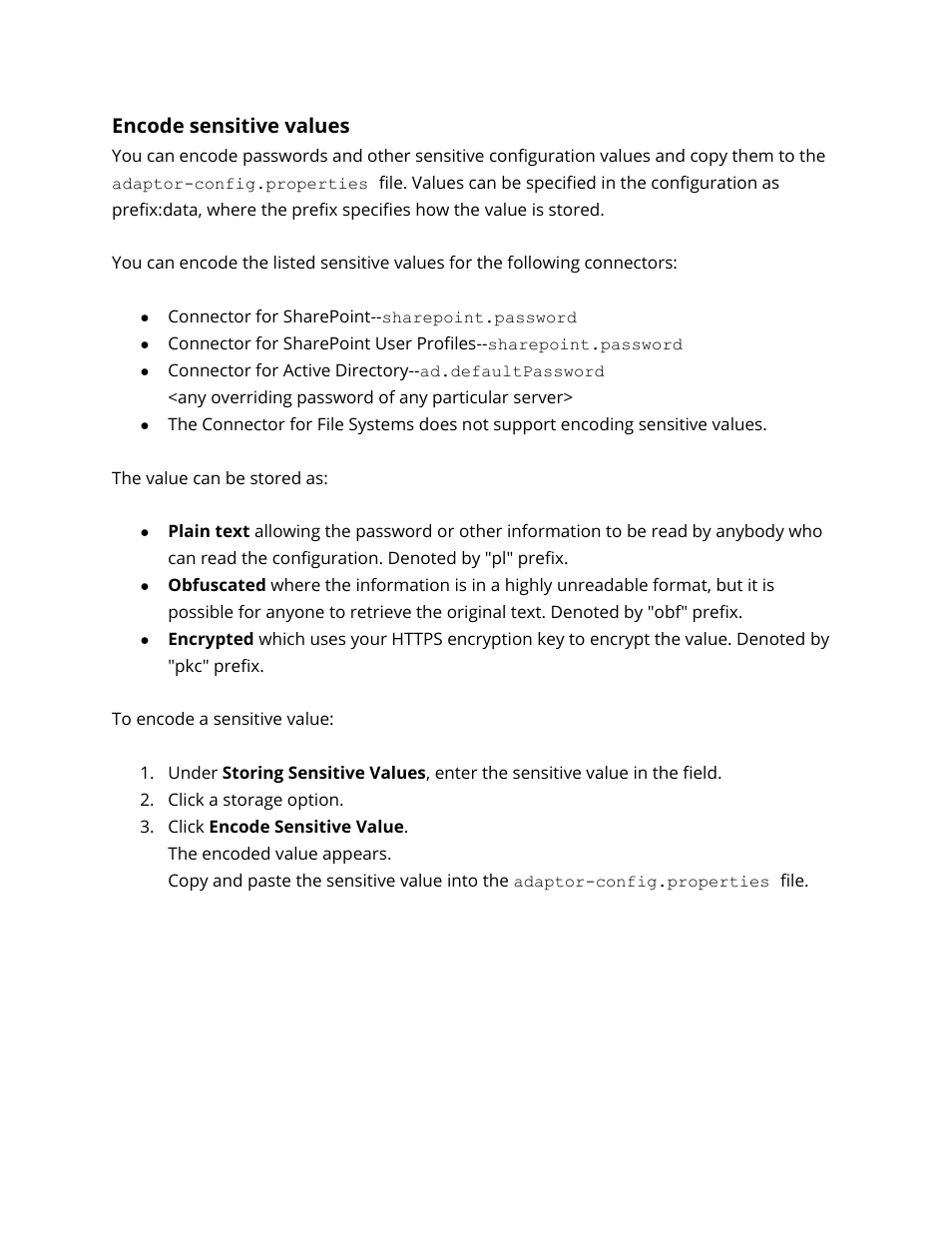 Encode sensitive values, Download rich data about the connector | Google Search Appliance Connectors Administration Guide User Manual | Page 31 / 41