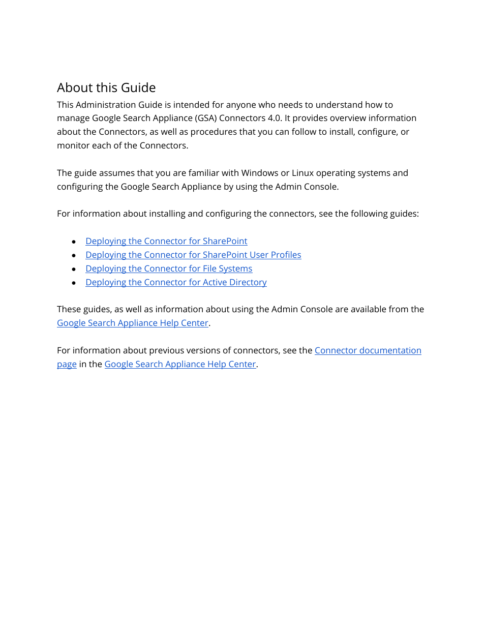 About this guide | Google Search Appliance Connectors Administration Guide User Manual | Page 4 / 41