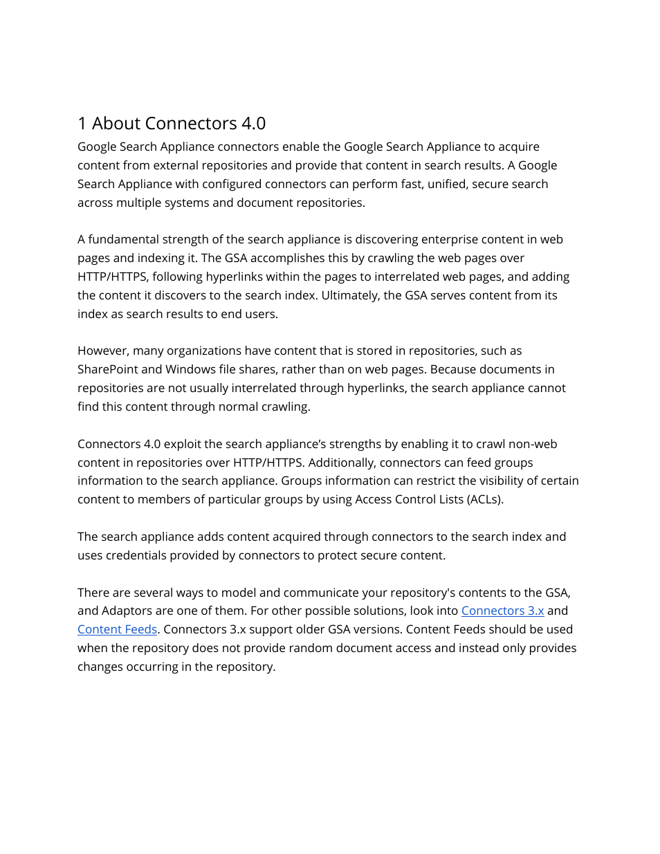 1 about connectors 4.0, The lister/retriever model | Google Search Appliance Connectors Administration Guide User Manual | Page 5 / 41