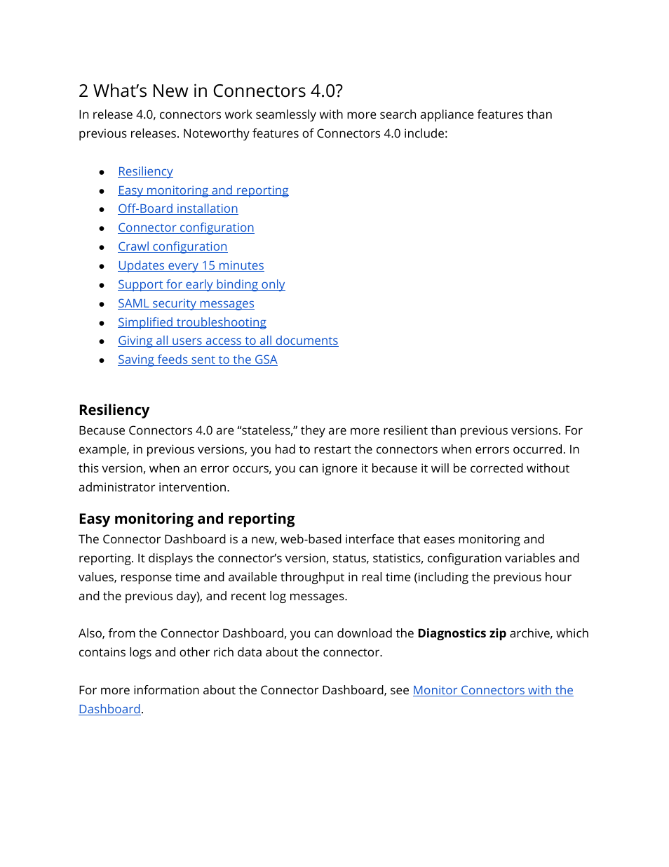2 what’s new in connectors 4.0, Resiliency, Easy monitoring and reporting | Off-board installation | Google Search Appliance Connectors Administration Guide User Manual | Page 7 / 41