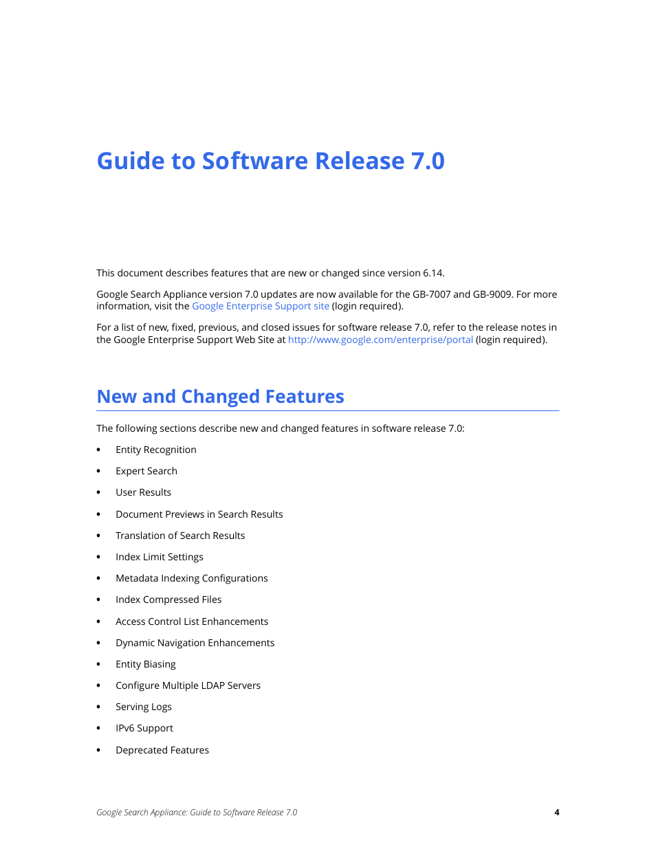Guide to software release 7.0, New and changed features | Google Search Appliance Guide to Software Release 7.0 User Manual | Page 4 / 10