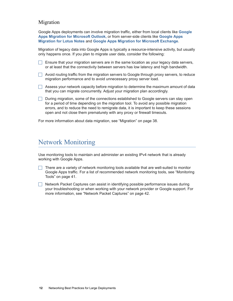 Migration, Network monitoring | Google Networking Best Practices for Large Deployments User Manual | Page 12 / 42