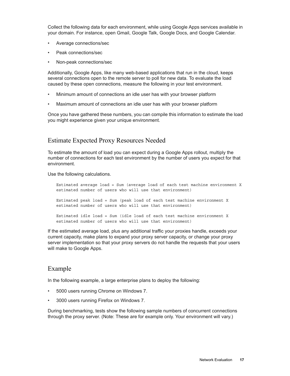 Estimate expected proxy resources needed, Example, Estimate expected proxy resources needed example | Google Networking Best Practices for Large Deployments User Manual | Page 17 / 42