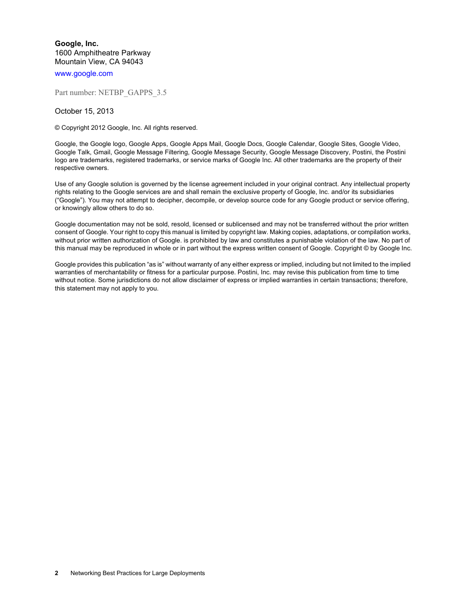 Google Networking Best Practices for Large Deployments User Manual | Page 2 / 42