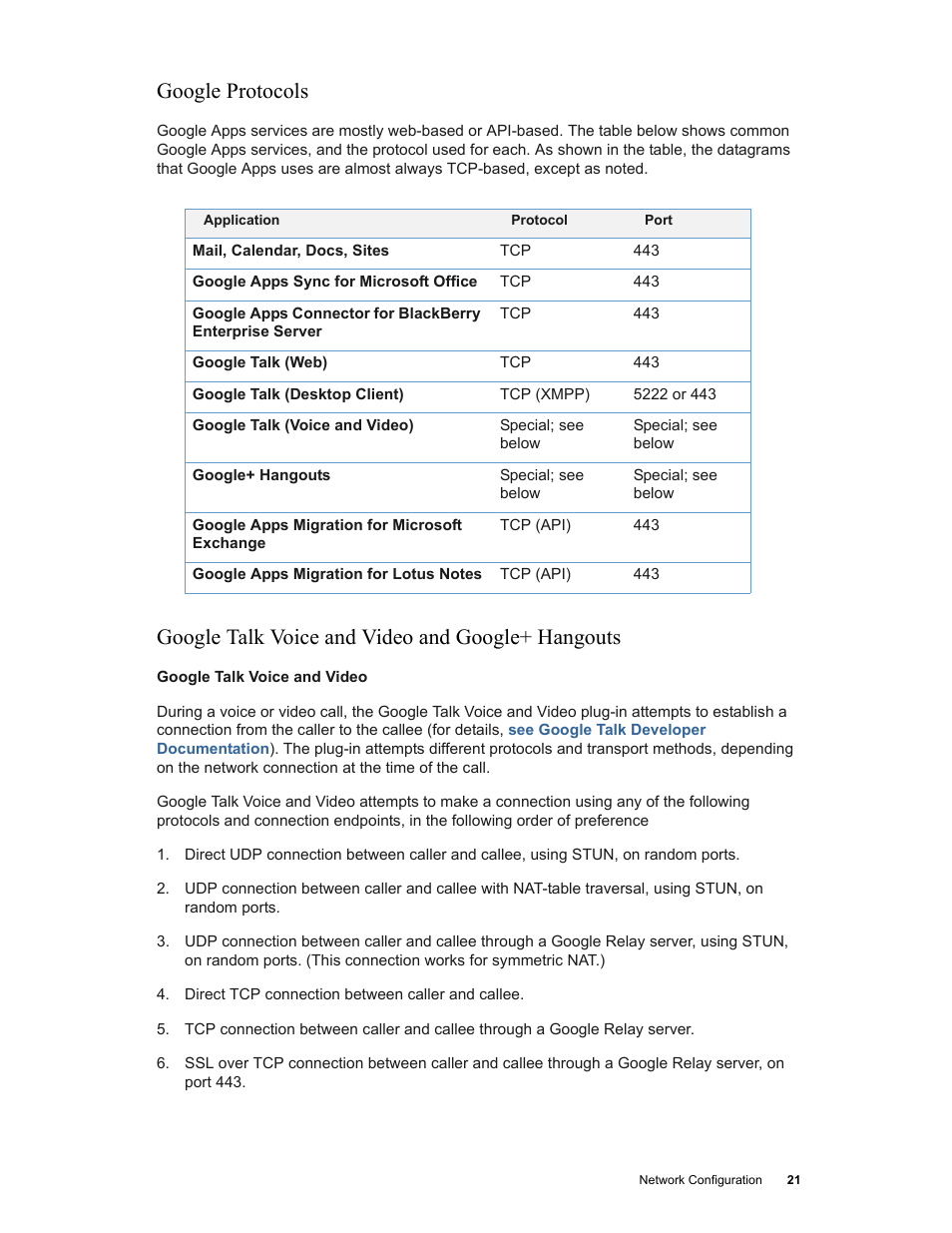 Google protocols, Google talk voice and video and google+ hangouts | Google Networking Best Practices for Large Deployments User Manual | Page 21 / 42