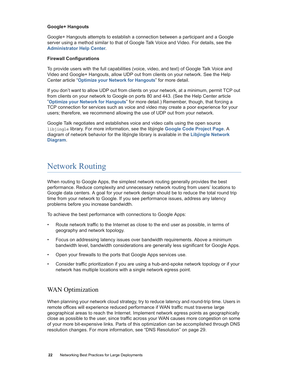Network routing, Wan optimization | Google Networking Best Practices for Large Deployments User Manual | Page 22 / 42