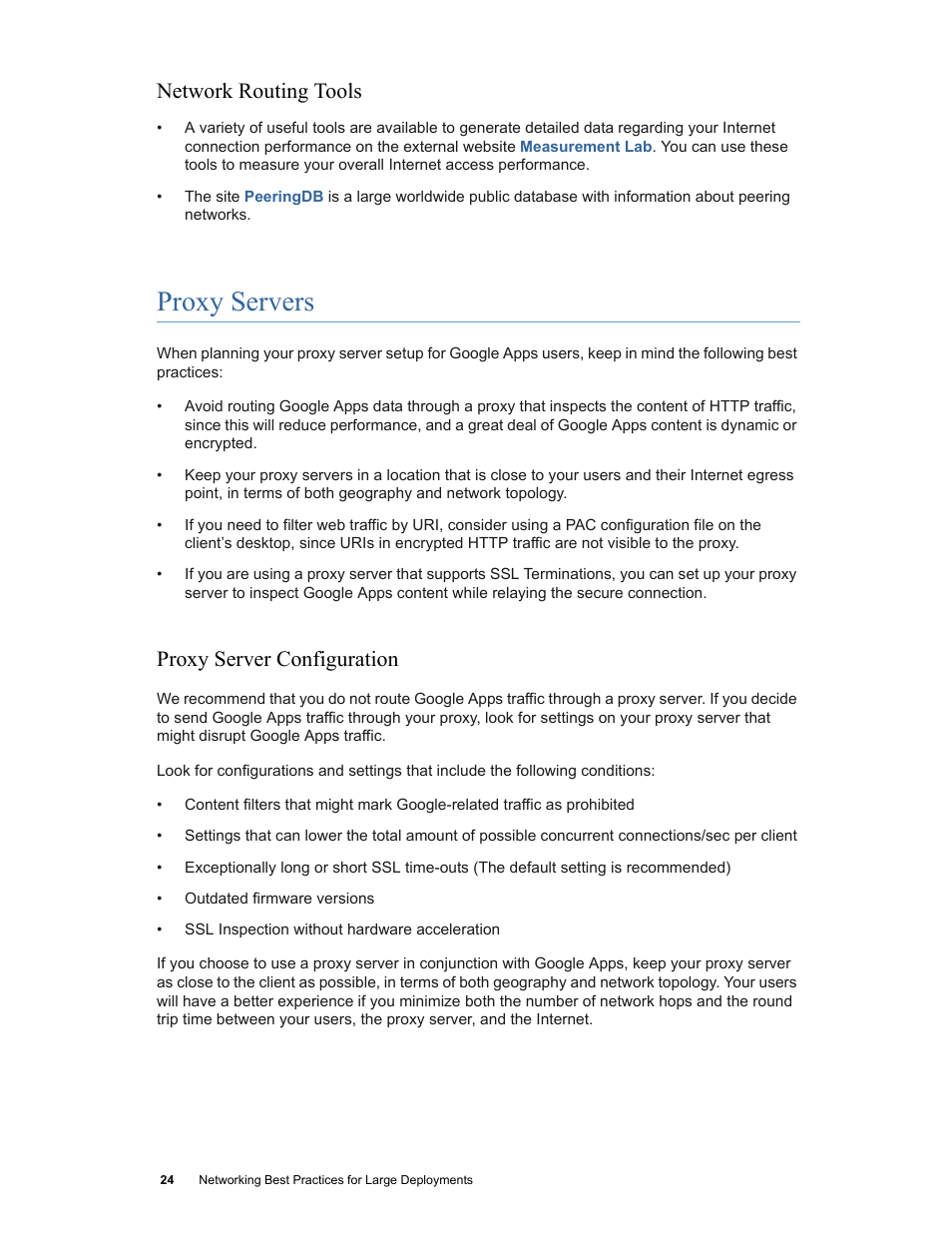 Network routing tools, Proxy servers, Proxy server configuration | Google Networking Best Practices for Large Deployments User Manual | Page 24 / 42