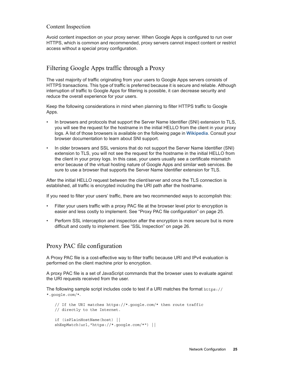 Filtering google apps traffic through a proxy, Proxy pac file configuration | Google Networking Best Practices for Large Deployments User Manual | Page 25 / 42