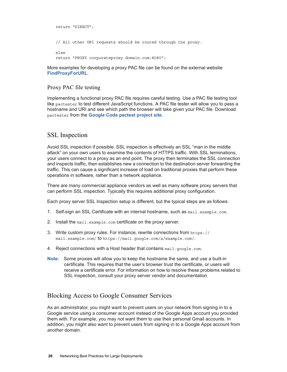 Ssl inspection, Blocking access to google consumer services | Google Networking Best Practices for Large Deployments User Manual | Page 26 / 42