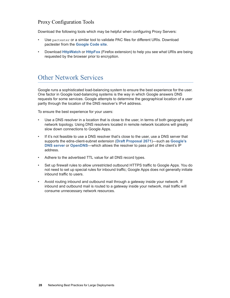 Proxy configuration tools, Other network services | Google Networking Best Practices for Large Deployments User Manual | Page 28 / 42