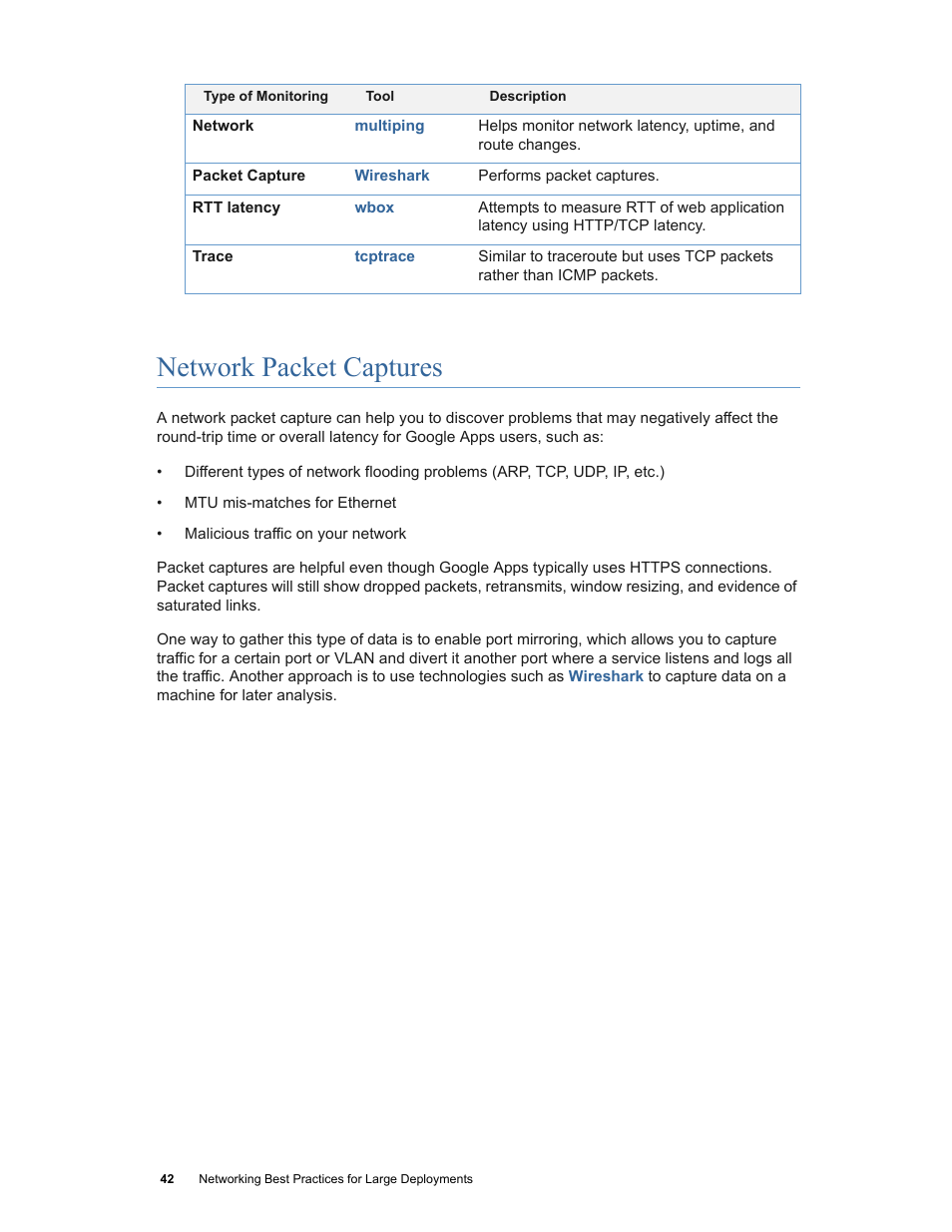 Network packet captures | Google Networking Best Practices for Large Deployments User Manual | Page 42 / 42