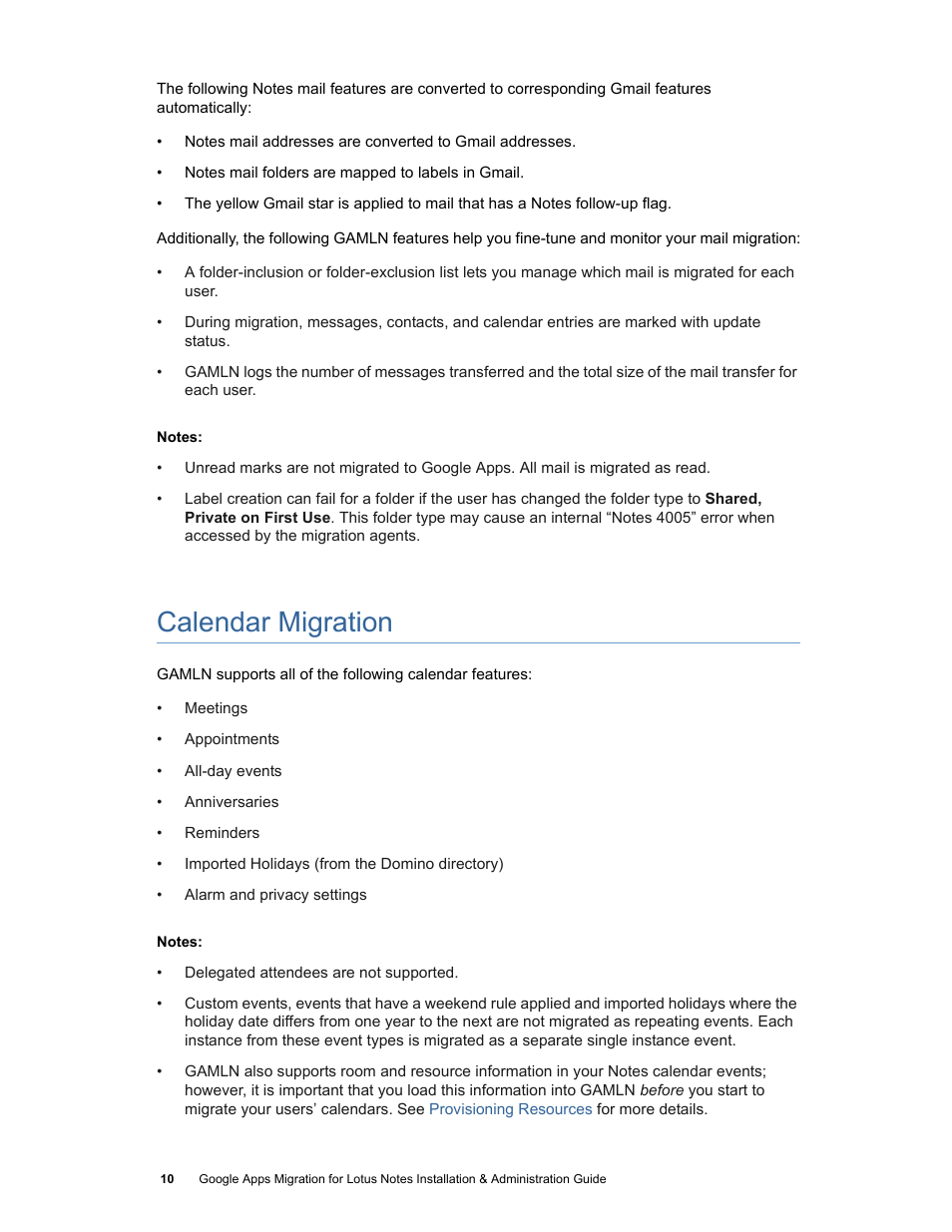 Calendar migration | Google Apps Migration for Lotus Notes Installation & Administration Guide User Manual | Page 10 / 100